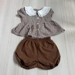 ギンガムチェック フリル襟 セットアップ