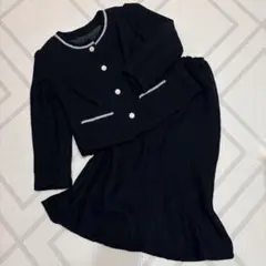 【M~L】ブラックツイード スカートスーツ ビジューボタン