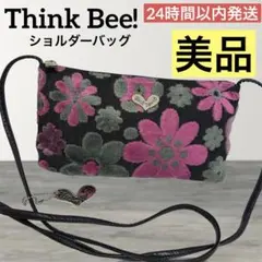 美品❤️シンクビー JUSTHEART 花柄 ショルダーバッグ ポシェット 黒 花