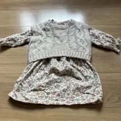 プティマイン　ケーブル編みセーターと花柄ワンピースセット