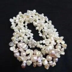 淡水パールネックレス　バロック　ケシ　大粒10mm　3連　ミックス　シルバー刻印
