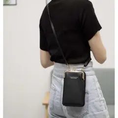 スマホポケット付きお財布ショルダー ポシェット　レザー　韓国　がま口