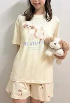 【新品】ジェラートピケ　お散歩ドッグワンポイントTシャツ&ショートパンツセットのサムネイル
