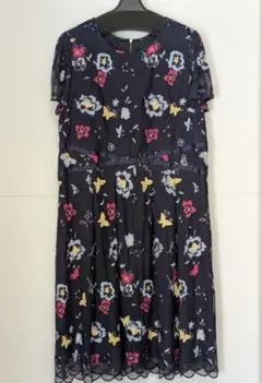 3D刺しゅう 総レースワンピース 紺色42号美品！