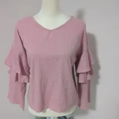 earth　music＆ecology　 トップス ピンク フリル袖 カットソー