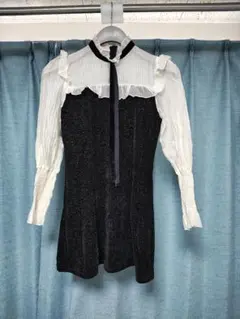 GRL　フリル付き黒白ミニワンピース