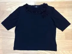 MADAM JOCONDE 半袖カットソー 38 ブラック ビーズ フリンジ装飾のサムネイル