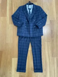 ZARA 男の子 ネイビー チェック柄 スーツセット 128cm 8号