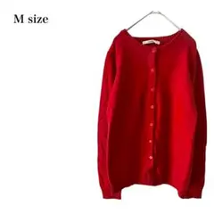 ニットカーディガン/クルーネック/ボタン/ウール混/M/レッド/羽織り/通勤