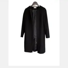 PLST ノーカラー ロングコート 黒　Sサイズ