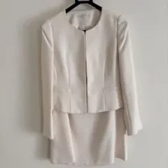 セレモニースーツ 9号 M アイボリー ノーカラー ジャケットワンピース セット