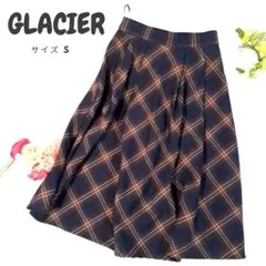グラシア ネイビーとオレンジのチェック柄 フレアスカート