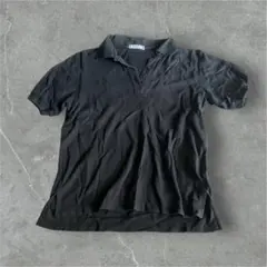 80s 90s archive イヴサンローランYSL刺繍半袖ポロシャツ黒M短丈