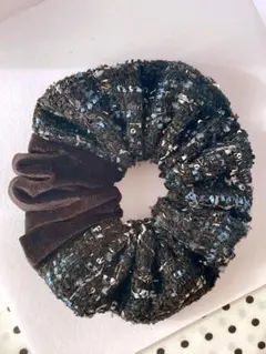 NEWブラックベロアブルーツイードシュシュ