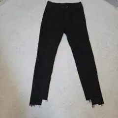 美品。JEANASIS ブラック スキニーデニム フリンジ裾
