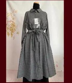 高品質 クラシカル千鳥柄 ロングコート マキシ丈トレンチコート/黒白LL