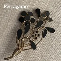 激レア ⭐️ 【Ferragamo】フェラガモ ブローチ フラワー ブラック 花束のサムネイル