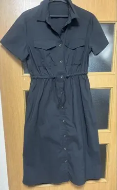 【未使用】GU ワークシャツワンピース 半袖 M ブラック ドロスト
