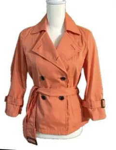 オレンジ トレンチコート ベルト付き