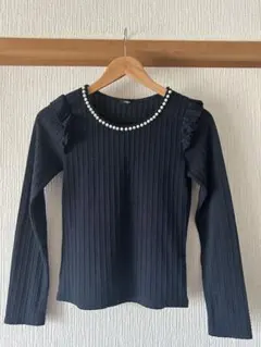 値下げしました‼️ L'espoir ネイビー フリル長袖ニット