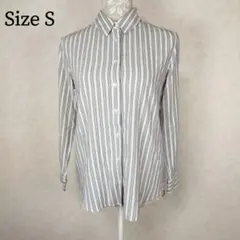 【美品】 ユニクロ レーヨン混 ピンストライプ 長袖 シャツ S 古着 女子