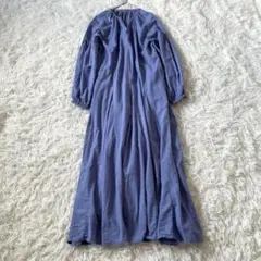 Hunch （F）薄紫 Vネック コットン ロングワンピース ボリューム袖