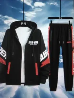 メンズ　カジュアルスウェット(黒ベースの赤)