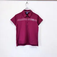 clunk クランク ハーフジップ 半袖ポロシャツ ボルドー レディース S