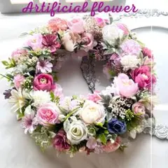 ピンク系アーティフィシャルフラワーリース 玄関・インテリアに