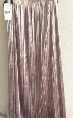 新品未使用 GU クラッシュベロア プリーツスカート Mサイズ ピンク