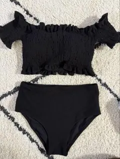 ブラックフリルオフショルダー水着 M