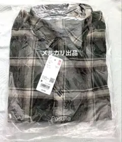 新品 メンズ ユニクロ フランネルチェックシャツ M オリーブ グリーン 緑