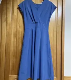 青いVネックラップワンピース