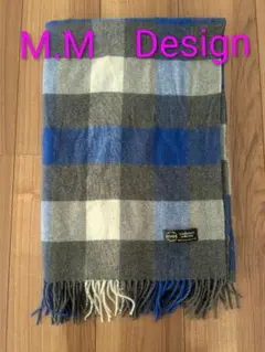 カシミヤ チェック柄 マフラー グレー 青　（AY）