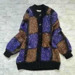 90s ヴィンテージ　レトロ ブロックチェック ニット　パープル　ブラウン