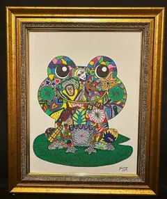 F6号】ジミー大西（フクロウの親子）手描き/表裏サイン有/油彩