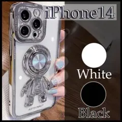 iPhone14 スマホケース　宇宙飛行士　白　ホワイト　クリア　透明　⒊