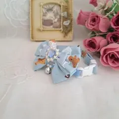 ダブルリボン(ブルーくまさん)わんちゃん猫ちゃん用首輪