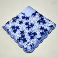 【￼シール無し新品】イヴサンローラン　大判ハンカチ　花柄　ブルー