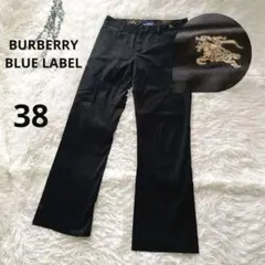 バーバリーブルーレーベル 黒 ホース刺繍 綿 カジュアルパンツ レディース 38