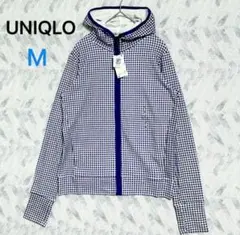 ユニクロ ギンガムチェック UVカットパーカー フルジップ（M）軽やか 綿混