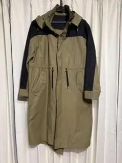 バンヤードストーム 配色　フード付きロングコート（カーキ×黒）