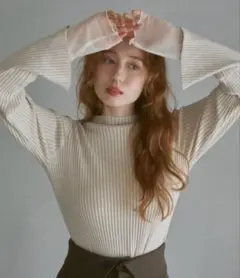 bab （選べるネック）チュールレイヤードリブニット