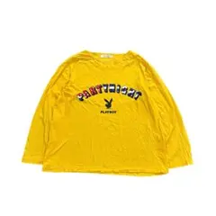 7BS3【PLAYBOY】ロゴプリント　カットソー　長袖Tシャツ　イエロー　古着