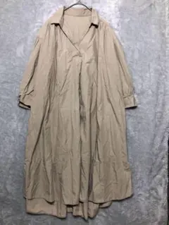 GU♡Aラインシャツワンピース(7分袖) ベージュ S