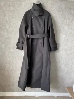 襟3Wayベルト付きフェイクウールトレンチコート[ze783] - チャコール