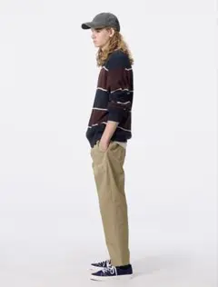 ベージュ エラスティックウエスト ワークパンツ