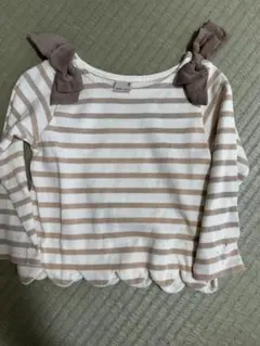 ストライプ 長袖カットソー リボン付き petitmain