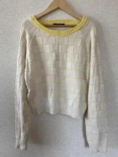 w closet チェック柄 長袖ニット アイボリー/イエロー
