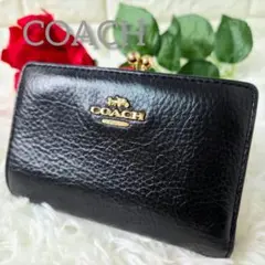 COACH コーチブラックレザー 二つ折り財布 エンボス加工 ブラック